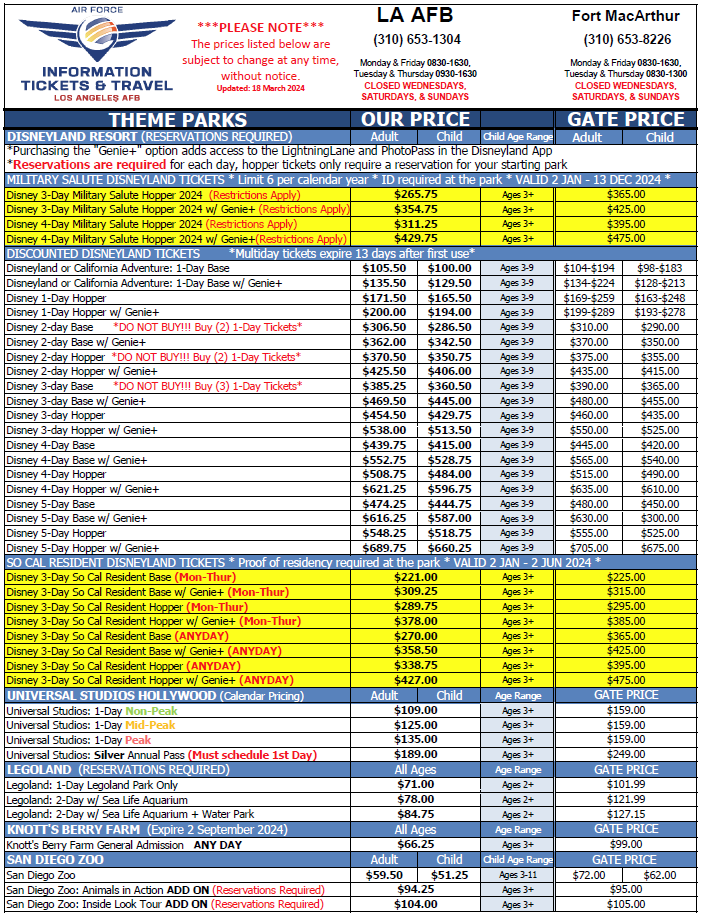 ITT Discount Ticket Price List 18 March 2024 page 1